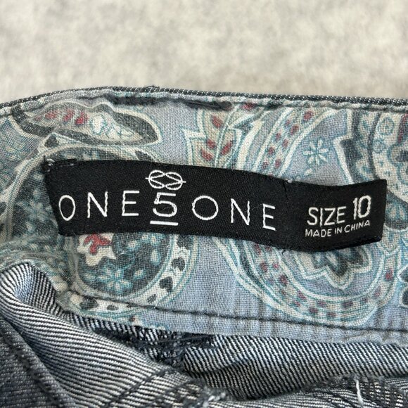 ONE5ONE Bermuda Shorts Women Sz 10 Medium Wash Denim Stretch 2-Button Waist - Picture 3 of 14